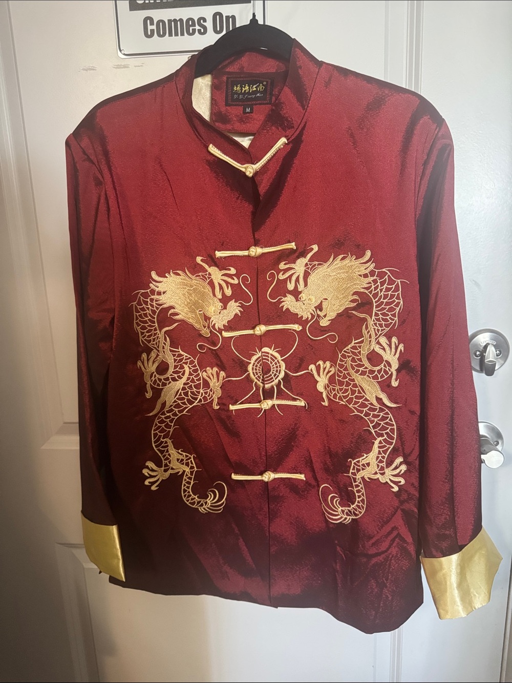 UNISEX Traditional Red Dragon Embroidered Mandarin Shirt - Unbranded